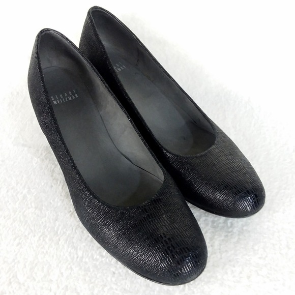 Stuart Weitzman Laidback Lizette Wedge Heels Black Textured Shoes Women's 10.5N - Picture 6 of 14